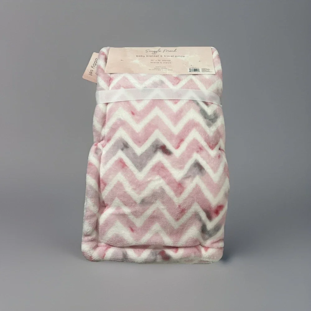Cuddle Time Baby Blanket  Set Neck Rest Pink‎ Soft Plush Sherpa
